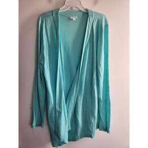Jill Love Linen Blue Green 100% Linen Open Tunic Cardigan Sweater size Large